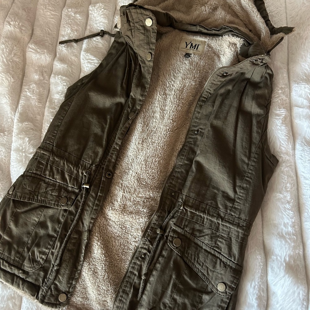 YMI Olive Green Fleece-Lined Vest